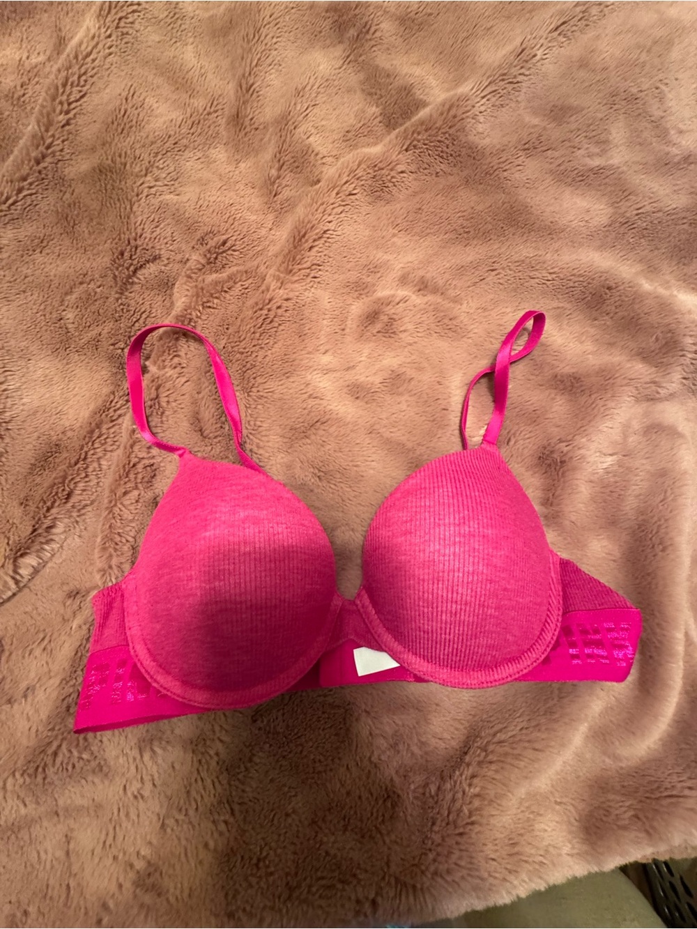 PINK Victoria's Secret Hot Pink Ribbed Wireless Push-Up Bra